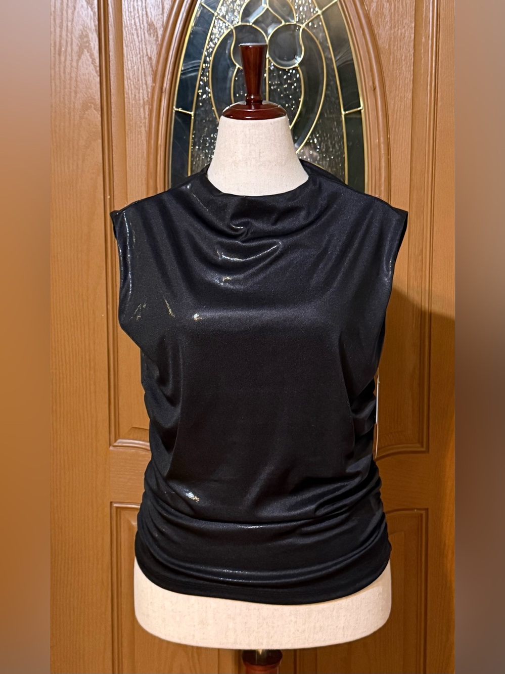 Express Black Shimmer Sleeveless Drape Women’s Top - NWT Size L